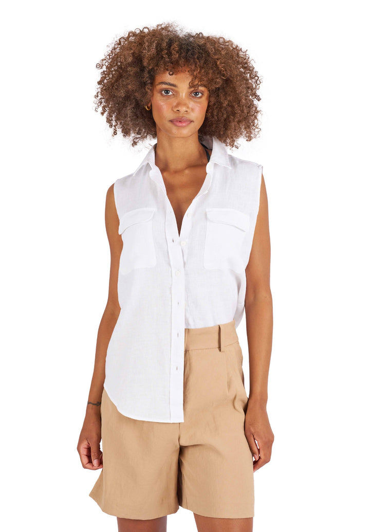 Aura-Linen White SS Linen Shirt
