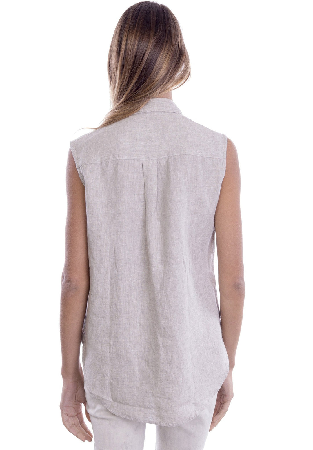 Aura Natural, Sleeveless Linen Shirt with Pockets