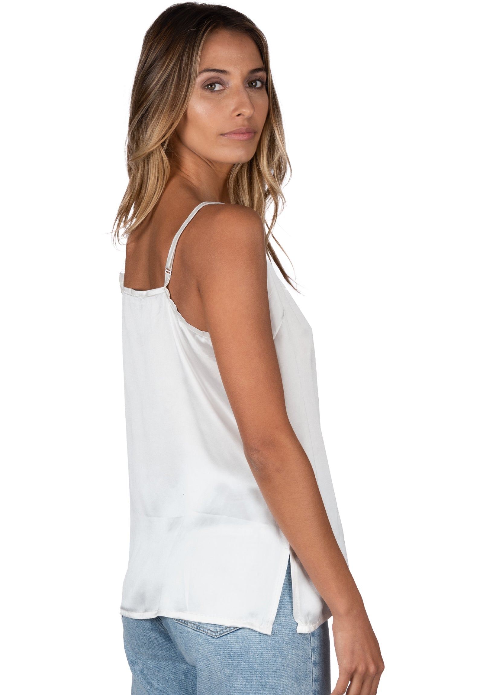 Love Someone White Satin Jacquard Button-Up Cami Top