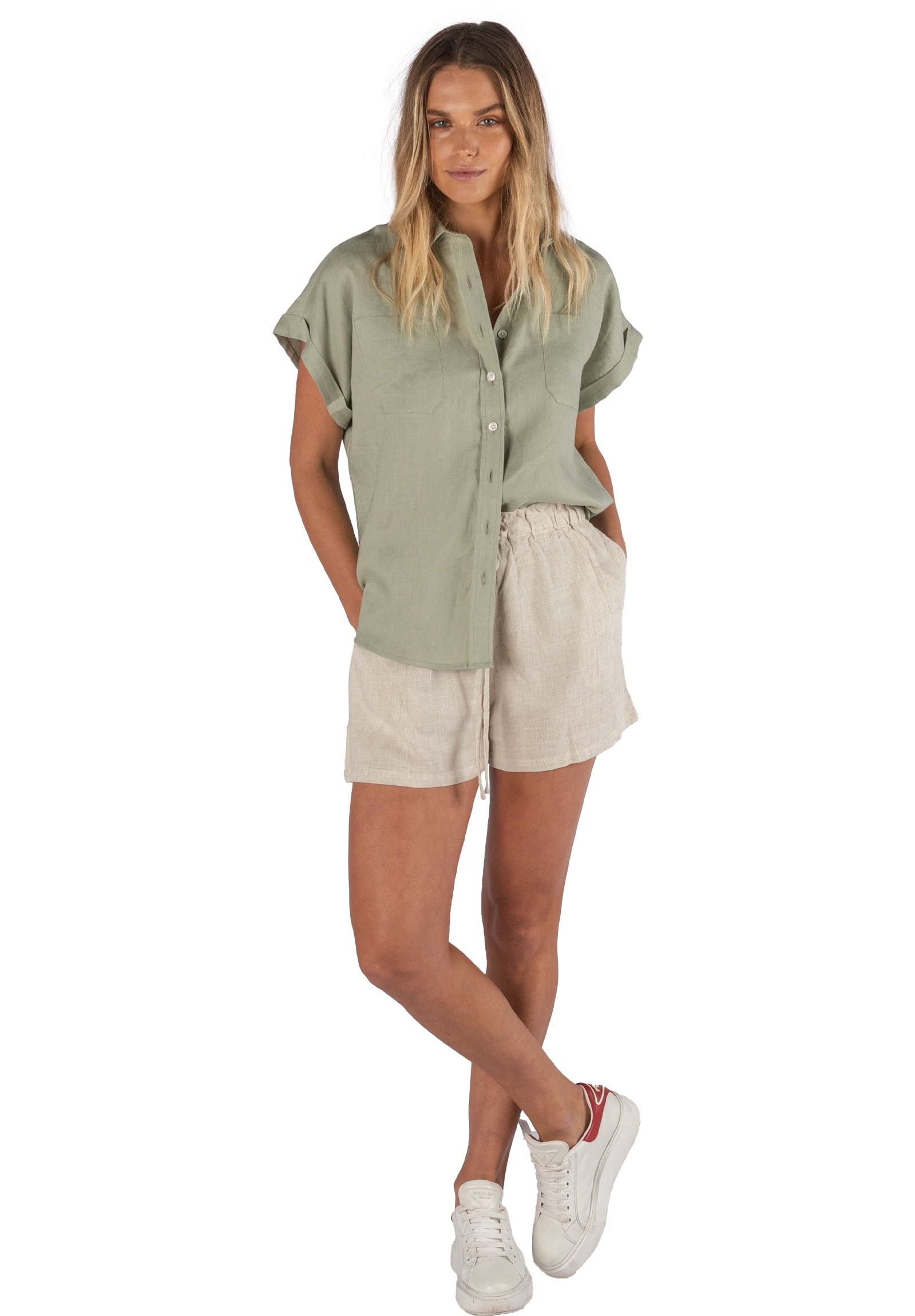 トップス rihka cotton linen lawn sheershirt(sage) cotton linen lawn sheer shirt | rihka