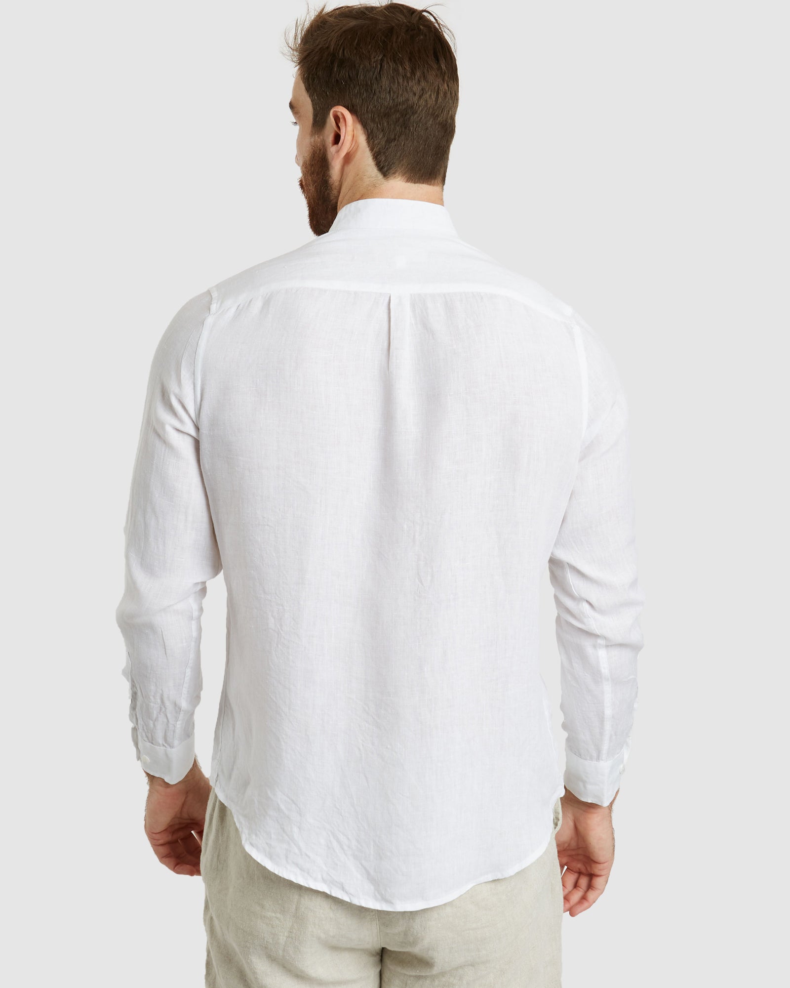 Palma White Mandarin Collar Linen Shirt - Casual Fit