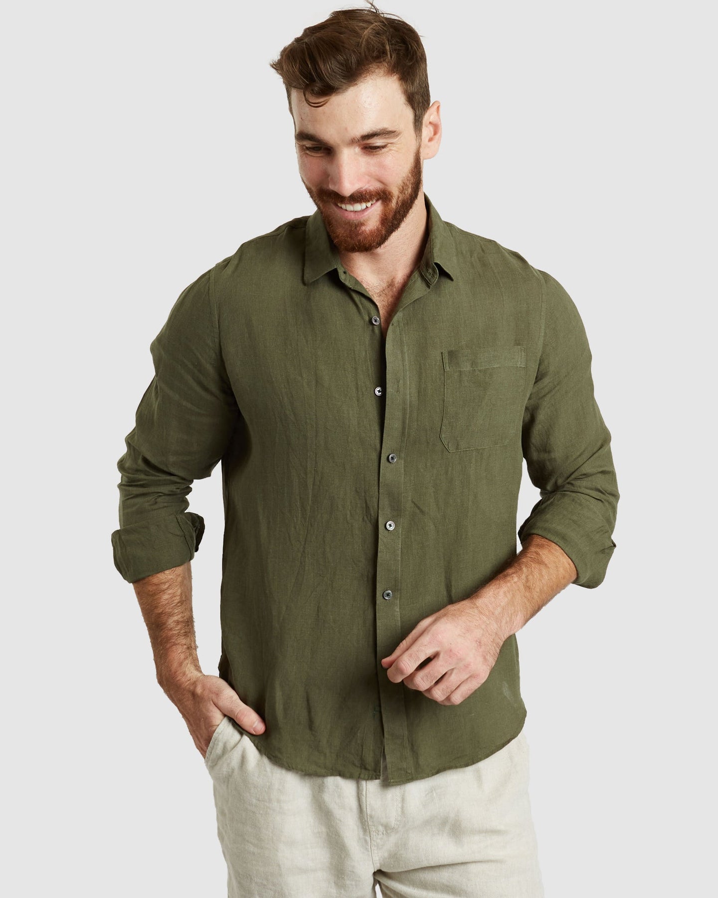春早割 Tulum-Casual Green Linen Shirt Long Sleeve – camixa.com トップス