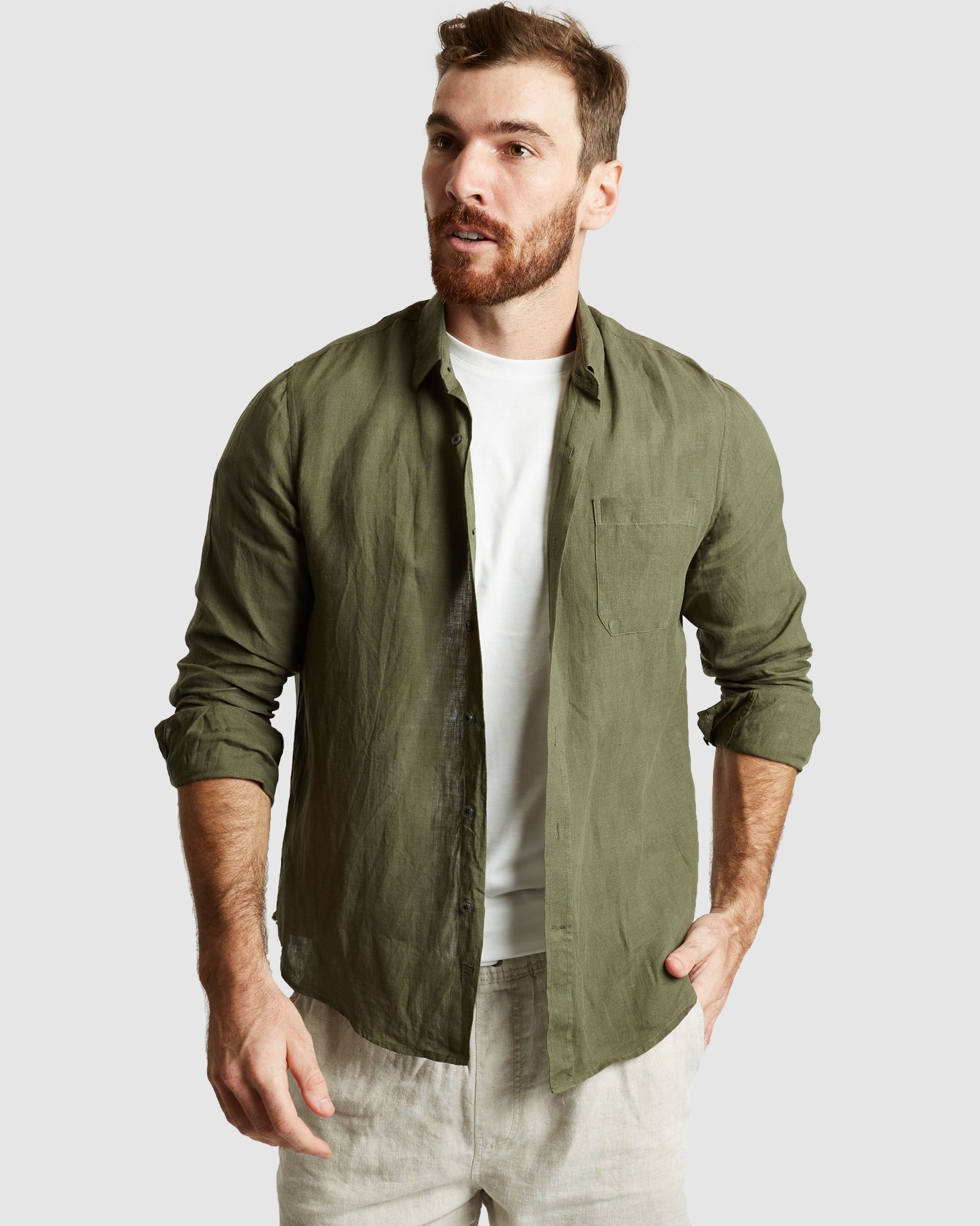 Linen olive green shirt hotsell