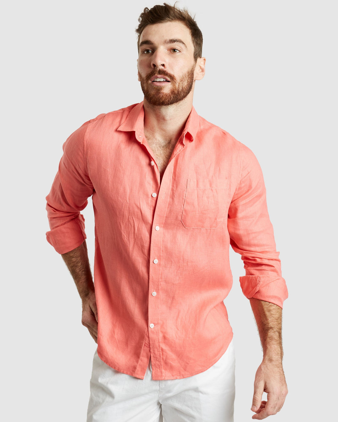 Tulum-Casual Coral Linen Shirt Long Sleeve camixa.com Tulum-Casual Coral Linen Shirt Long Sleeve camixa.com