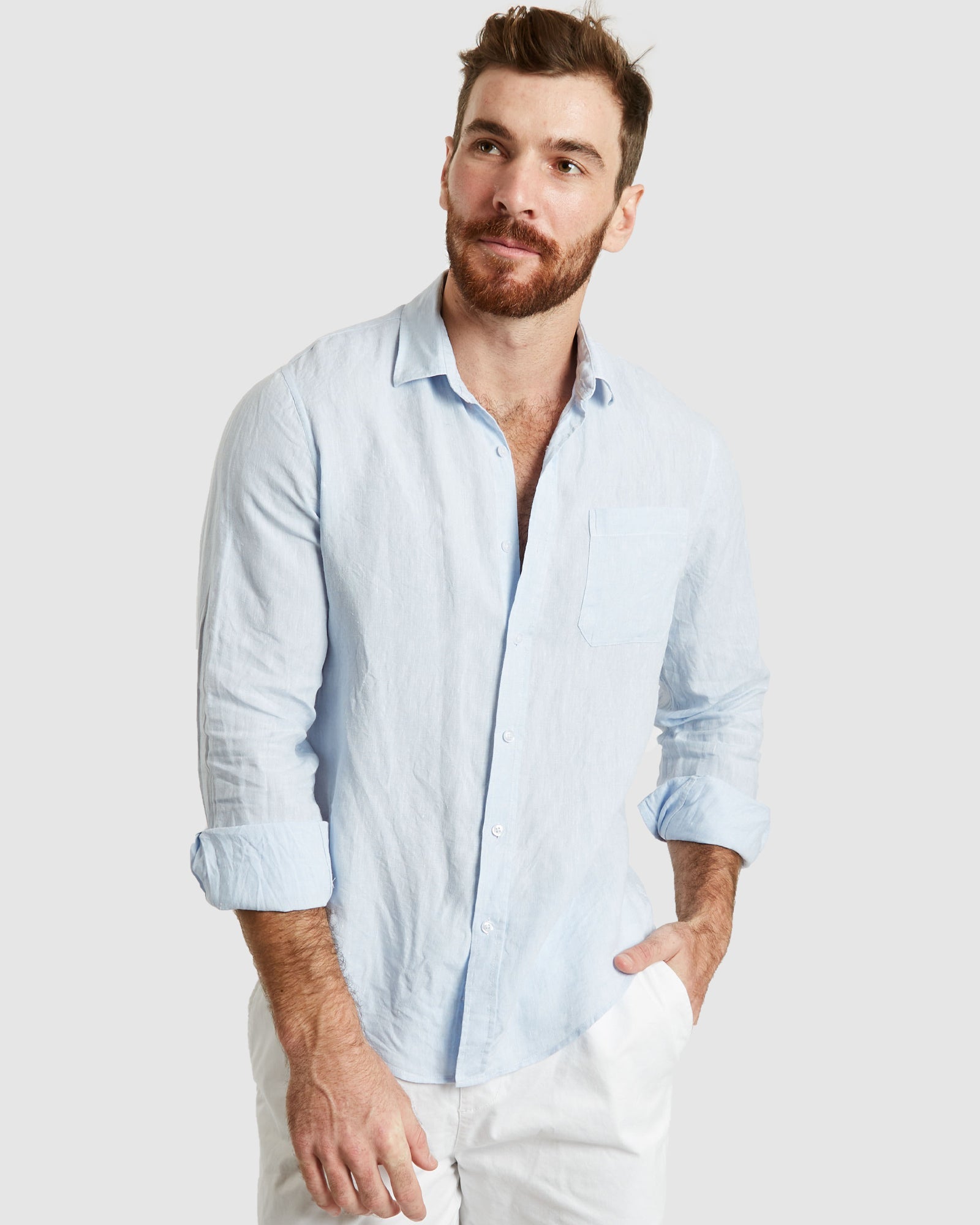 Light blue long sleeve shirt outfit sales
