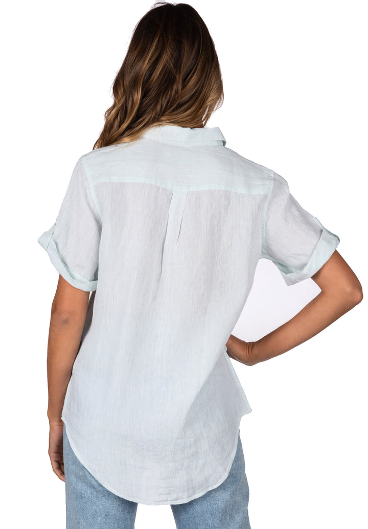 Febe Short Sleeve Cloud Blue, Casual Linen Camp Shirt