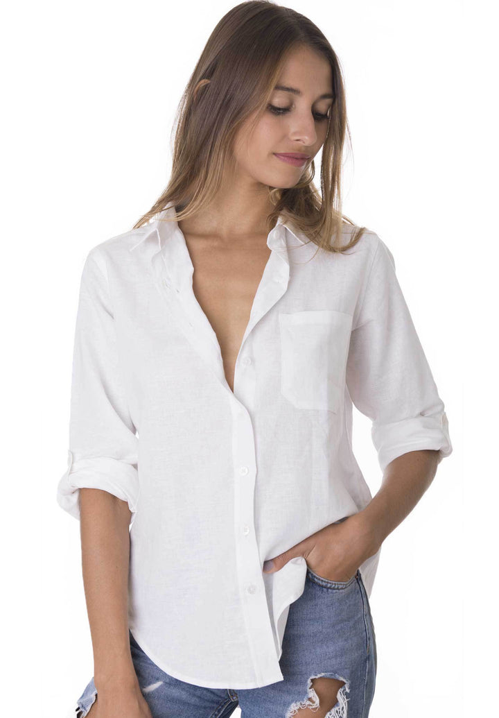 Febe White, Casual linen shirt with roll-up tabs