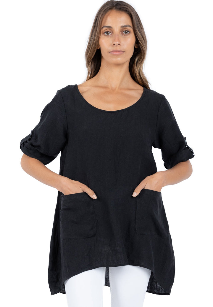 Federica Black, Sand Washed Linen Tunic Top