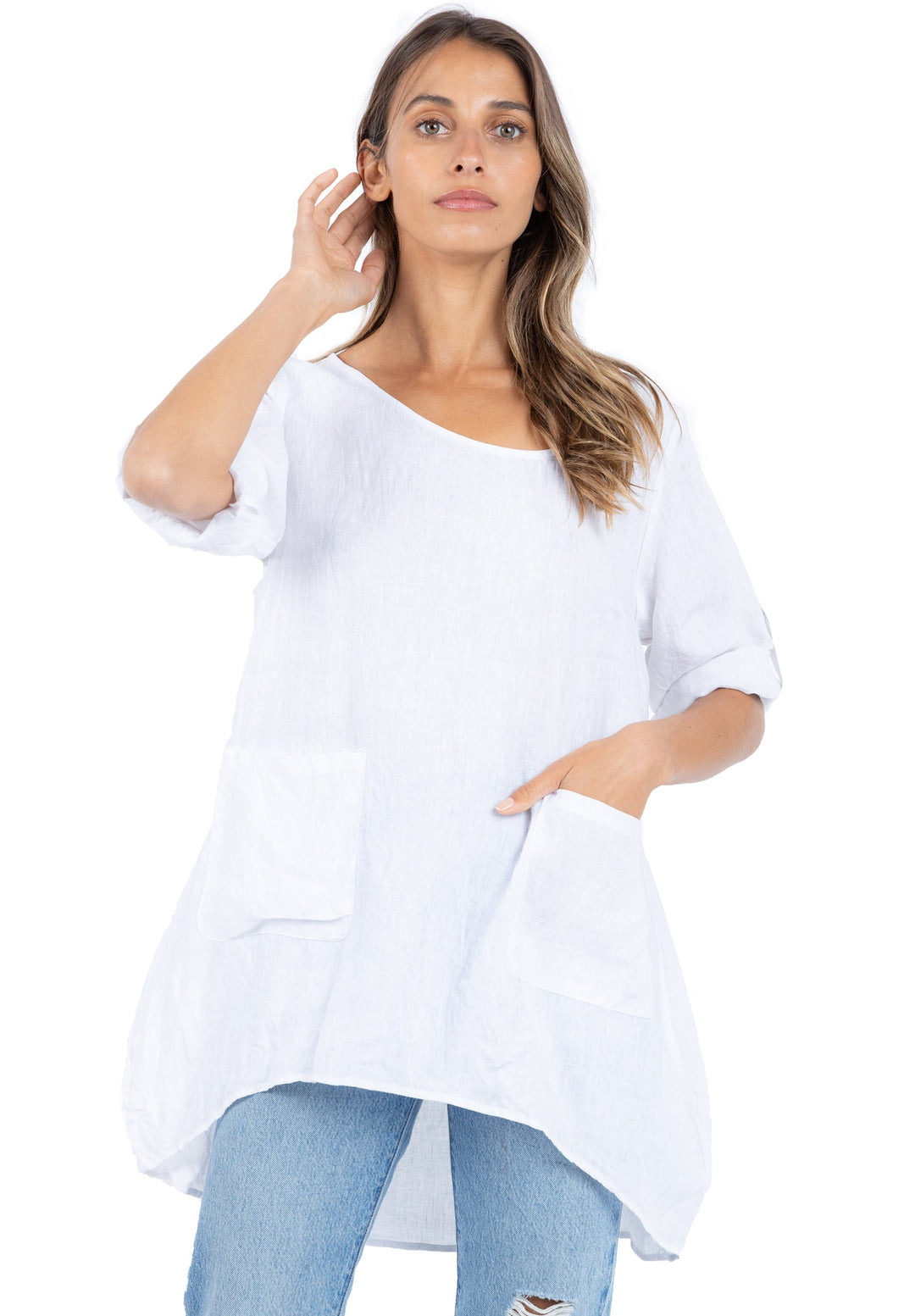 Federica White, Sand Washed Linen Tunic Top