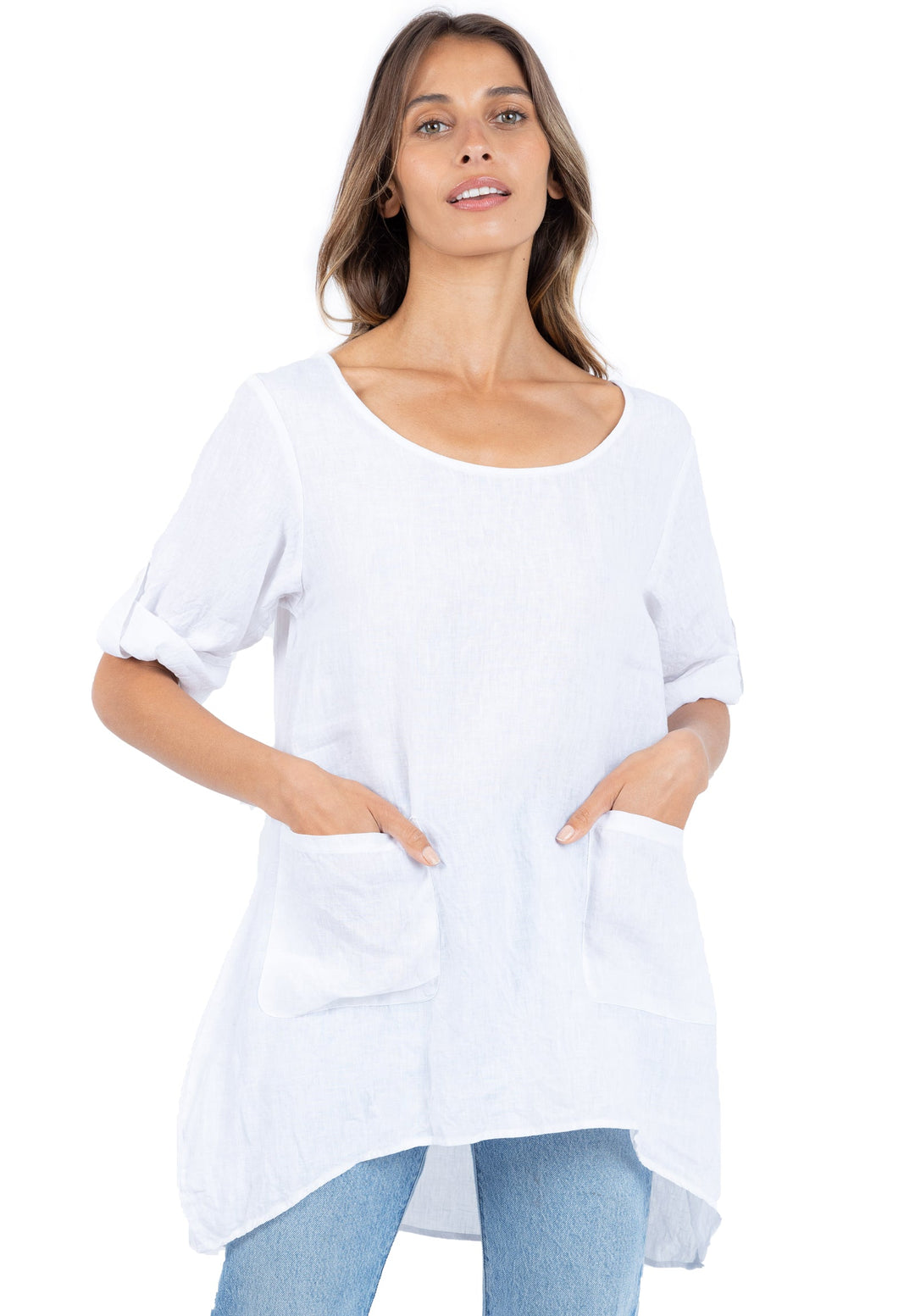 Federica White, Sand Washed Linen Tunic Top