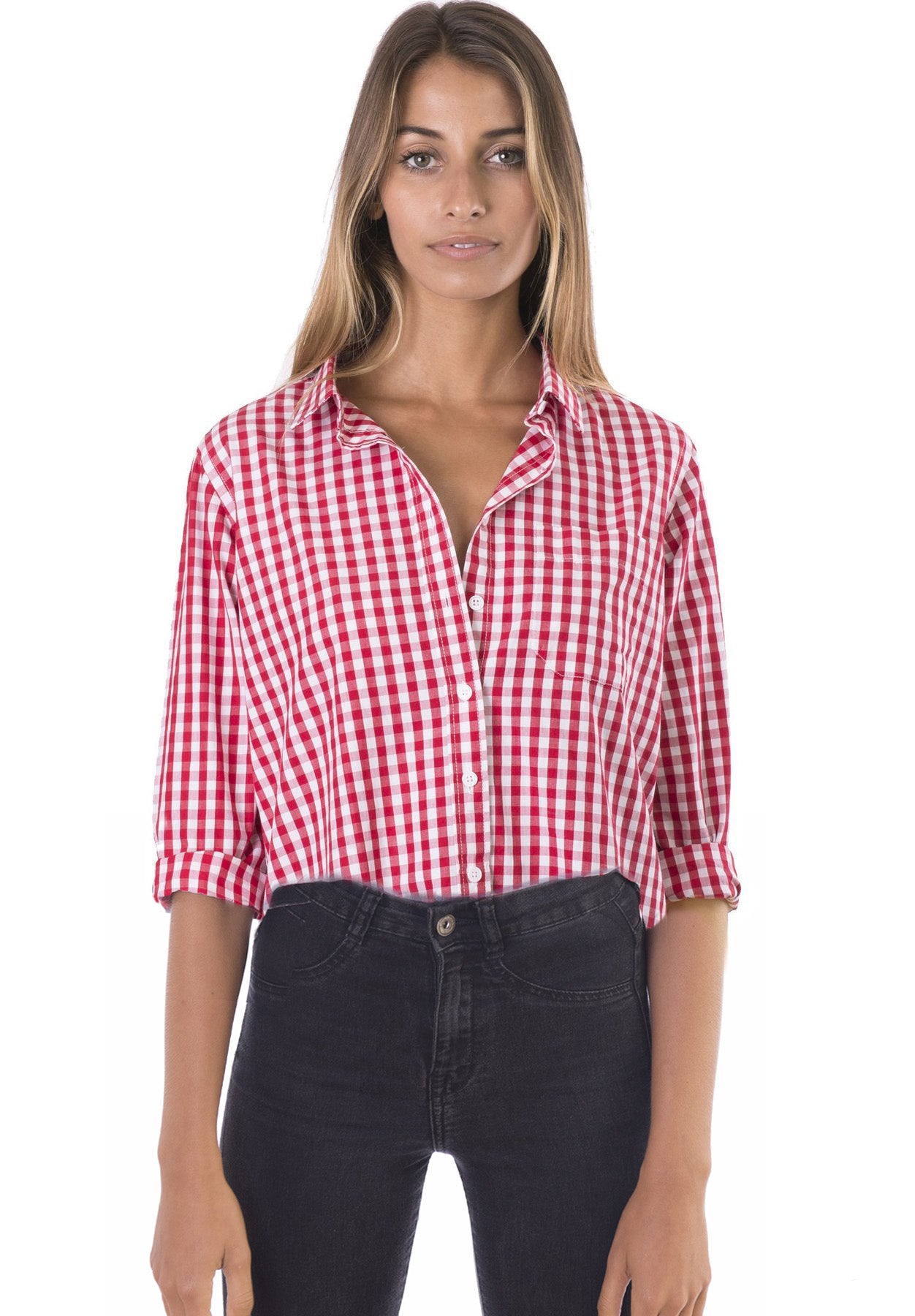 Gigi, Red Gingham Cotton Shirt