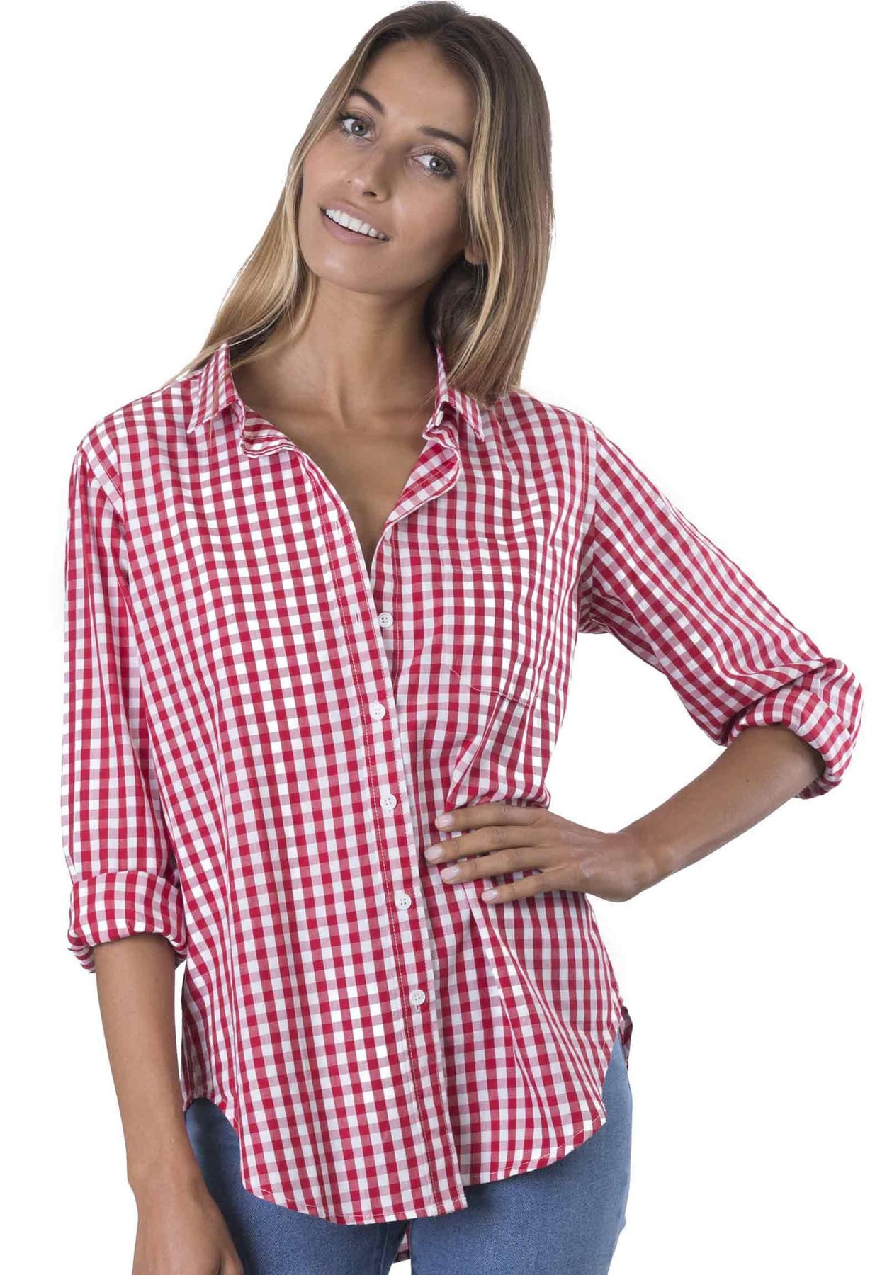 Gigi, Red Gingham Cotton Shirt