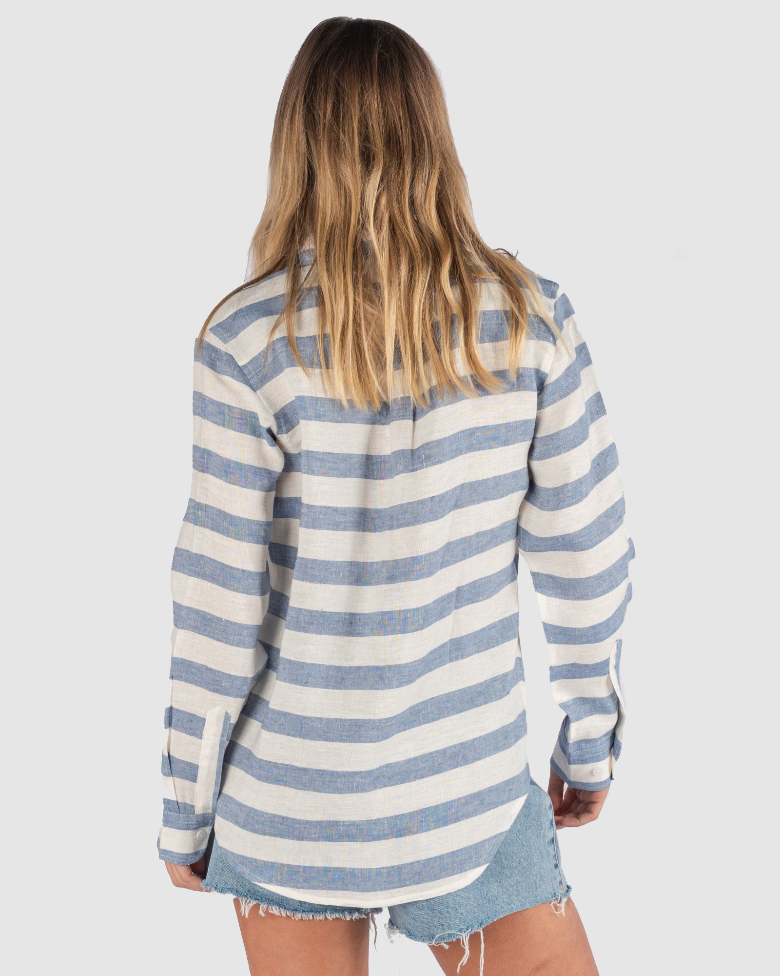 Iris Hera Blue Horizontal Stripes Classic Fit Linen Shirt – camixa.com