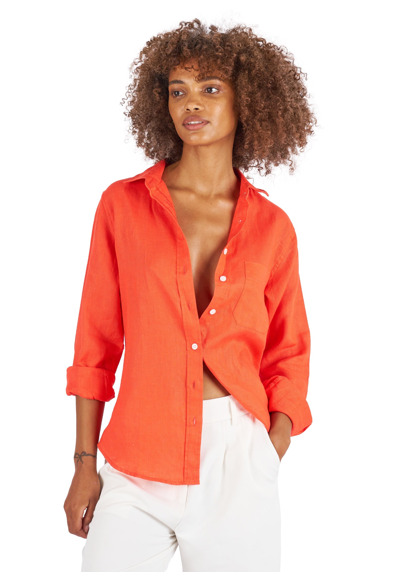 Iris Coral Classic Fit Linen Shirt – camixa.com