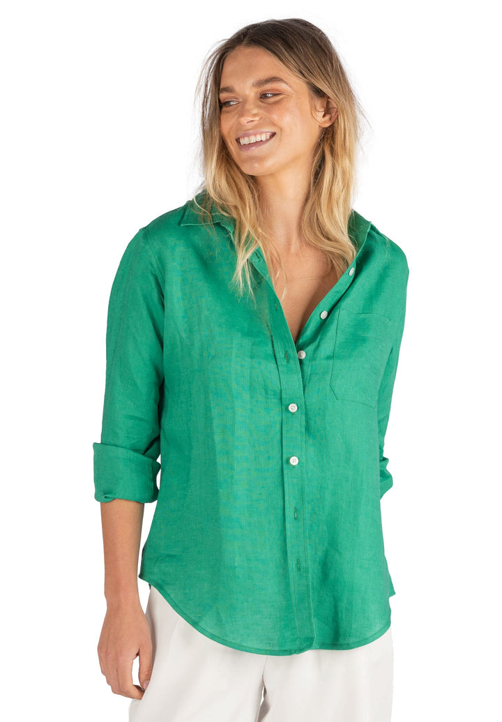 Iris Green Relaxed Fit Linen Shirt