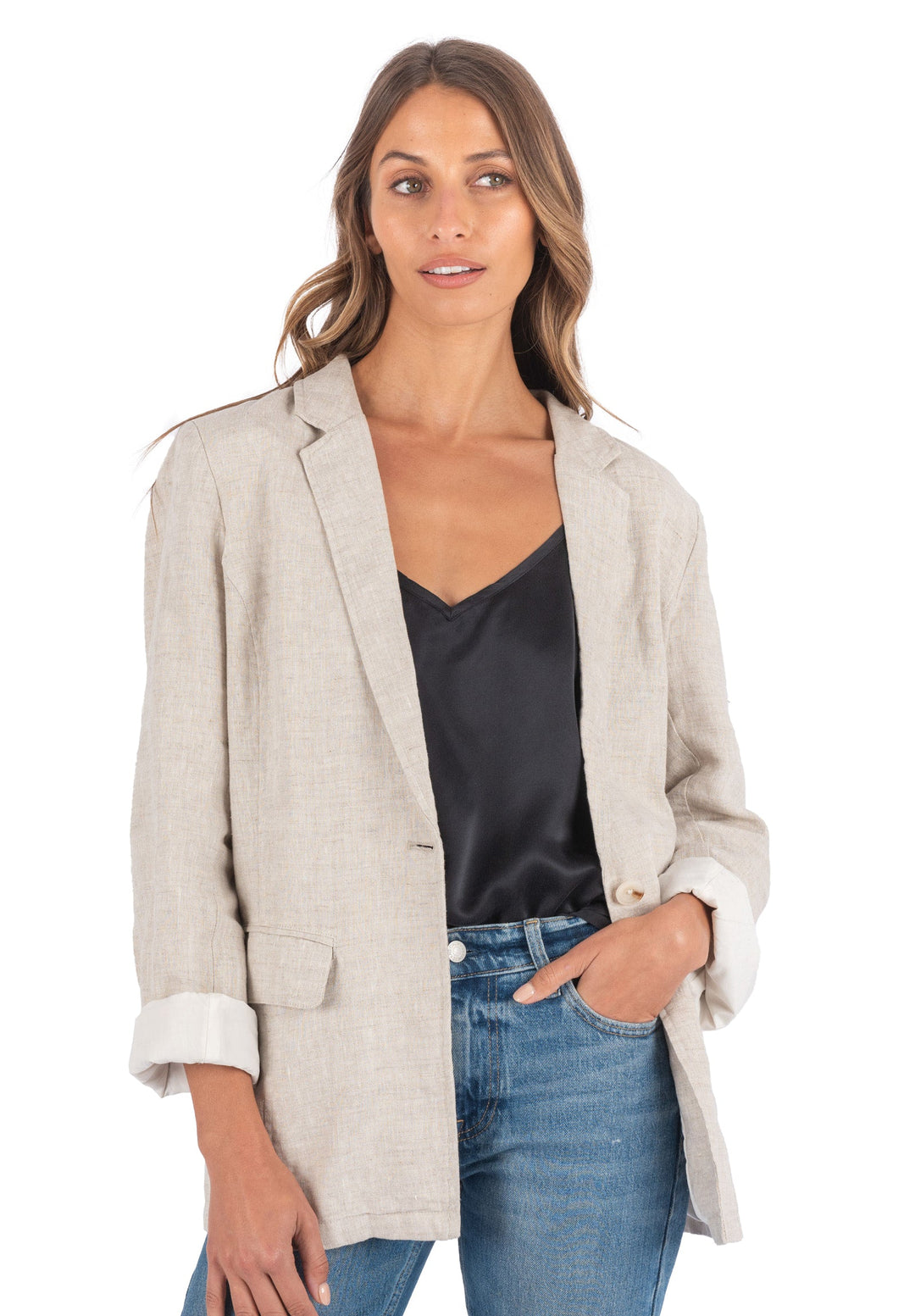 Jackie Natural Oversized Blazer in Pure Linen