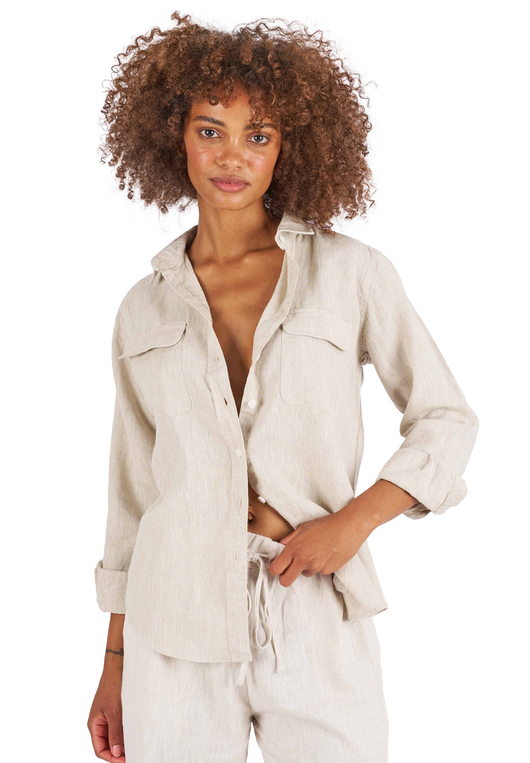 Lete Natural, Relaxed Linen Shirt with Pockets