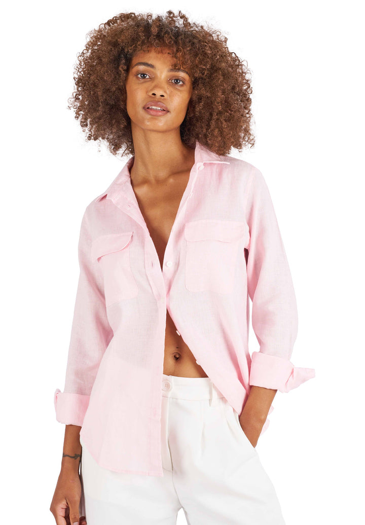 Lete-Linen Pink Relaxed Linen Shirt With Pockets