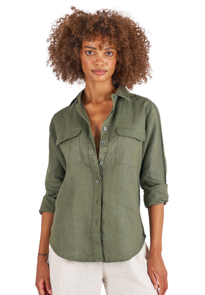 Lete-Linen Green Relaxed Linen Shirt
