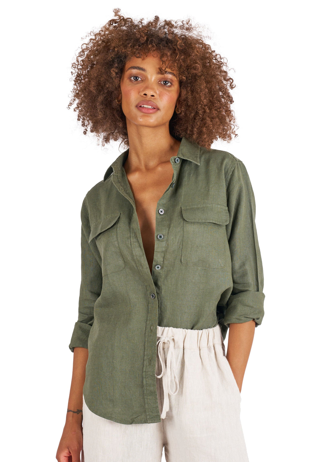 Lete-Linen Olive Green Classic Linen Shirt With Pockets camixa.com Lete-Linen Olive Green Classic Linen Shirt With Pockets camixa.com