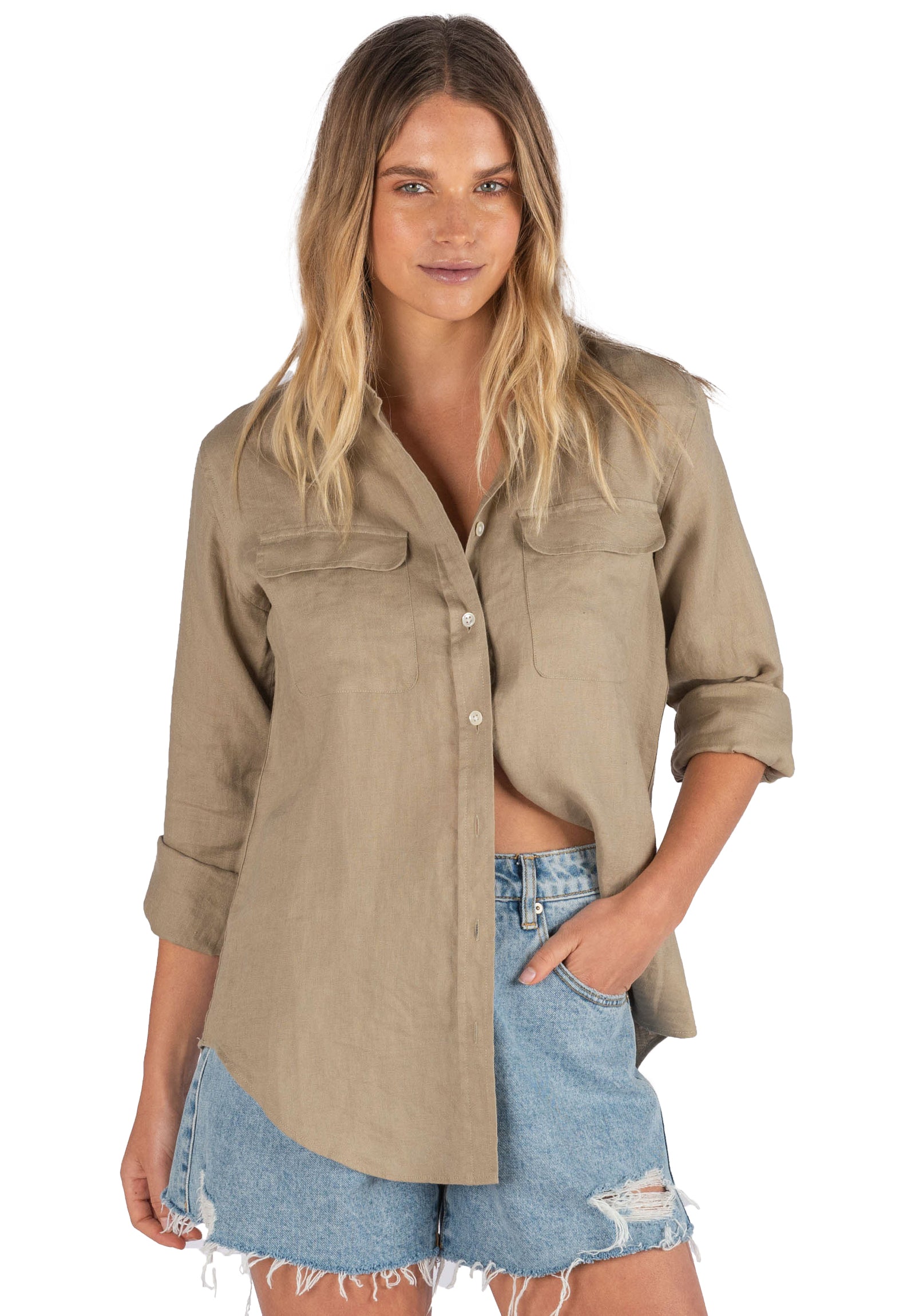 海外花系 UPPER HIGHTS 『the shirt』khakibeige linen | www.taesis