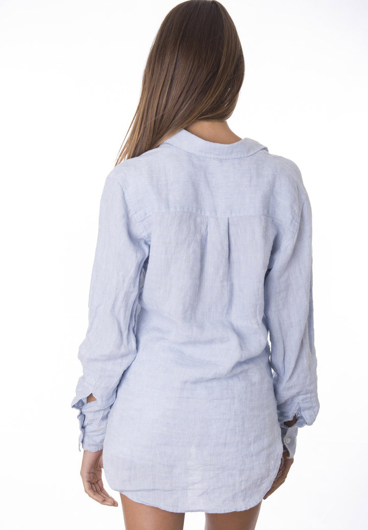 Lina Azure Melange, Slim-Fit Linen Shirt