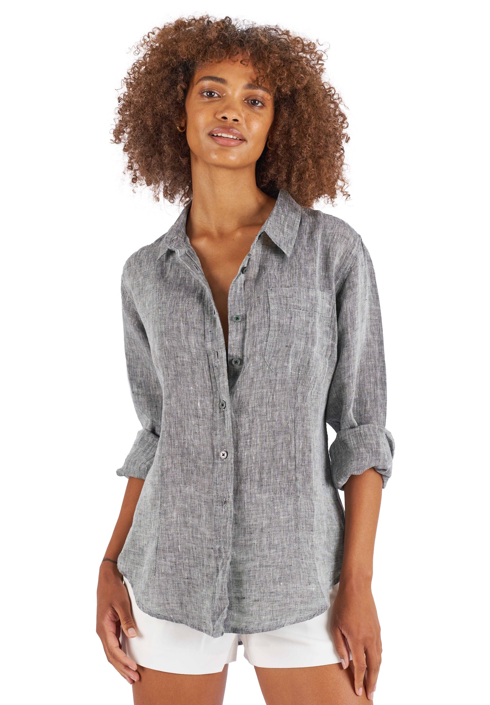 Lina Black Melange Slim-Fit Linen Shirt – camixa.com