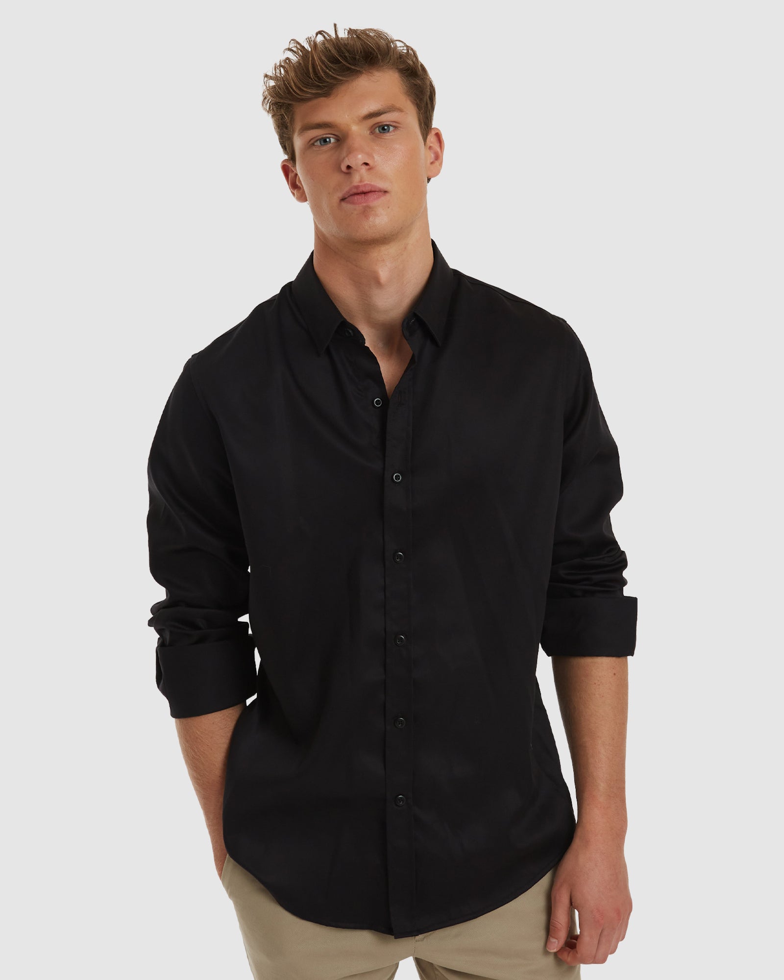 London Casual Formal Black Non Iron Cotton Shirt camixa