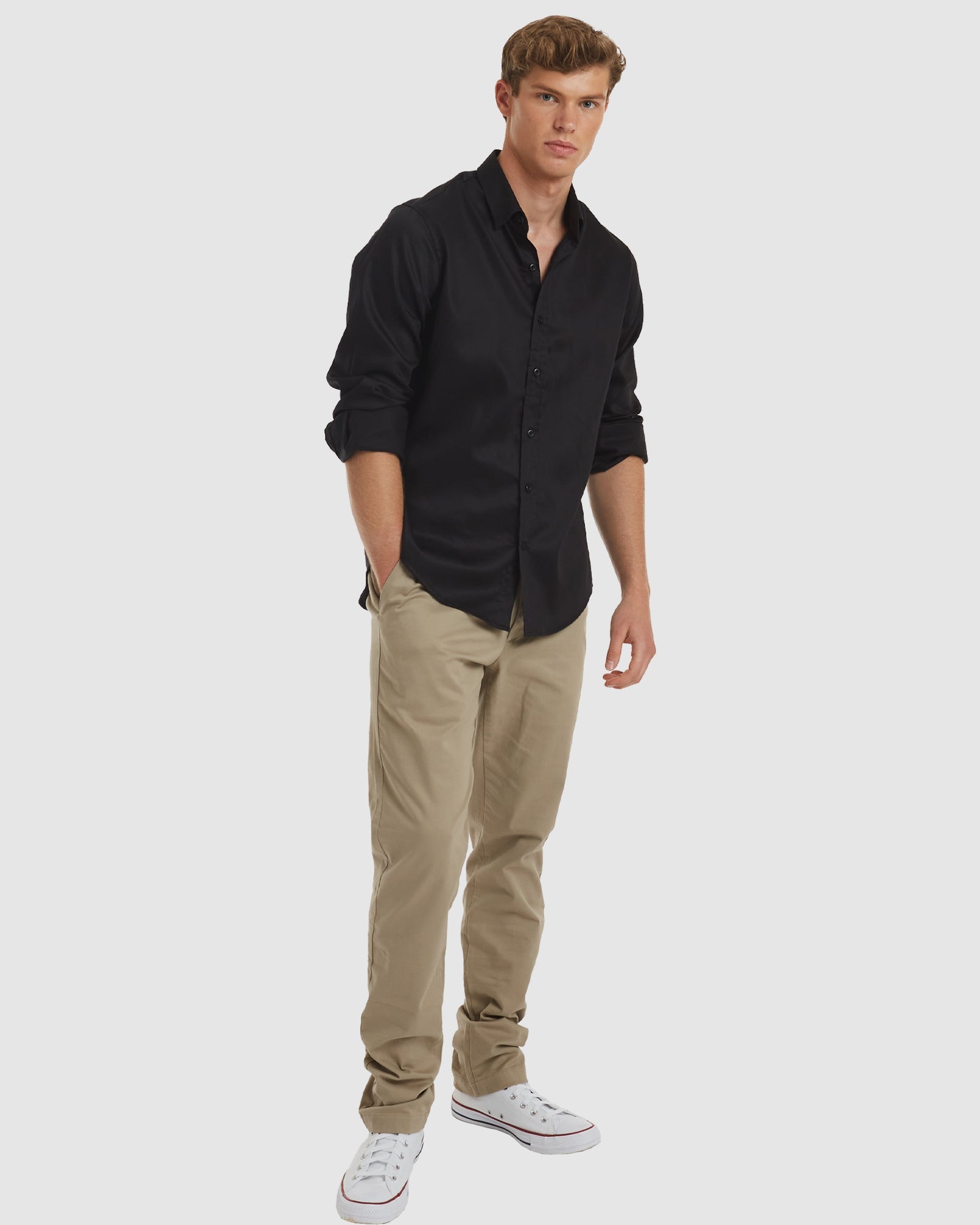 Khakis and black dress shirt outlet