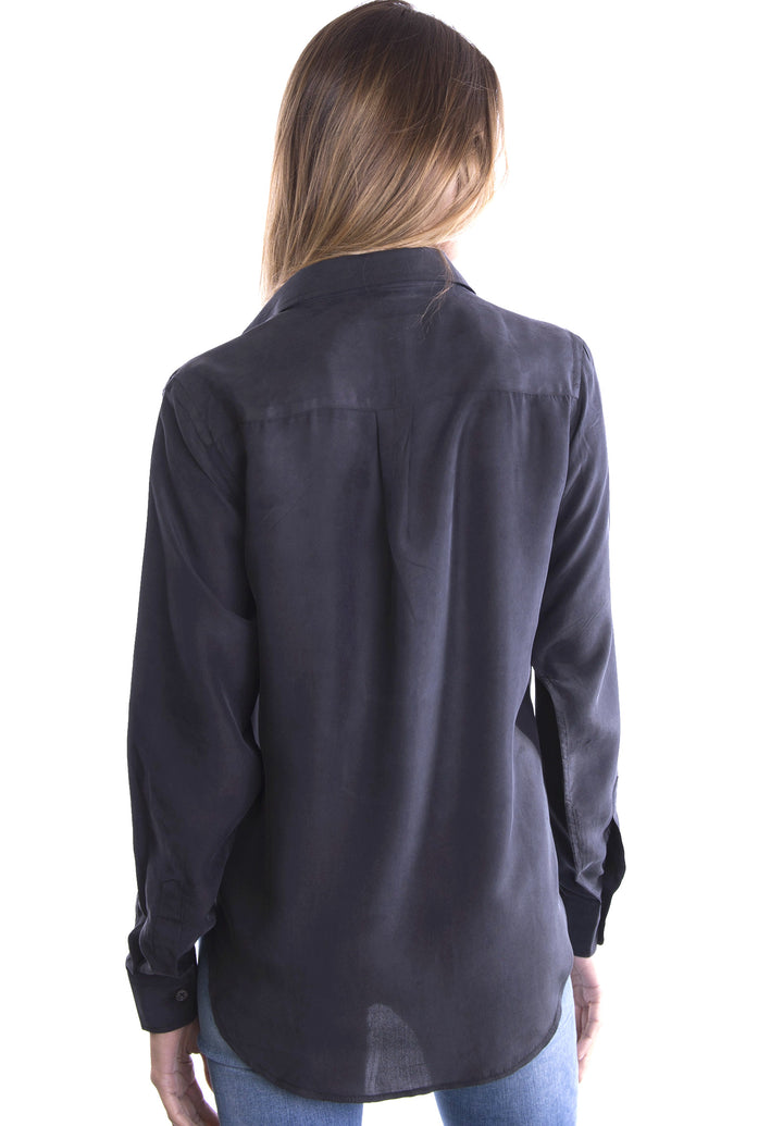 Lete Silk Black, Sand Washed Shirt with pockets