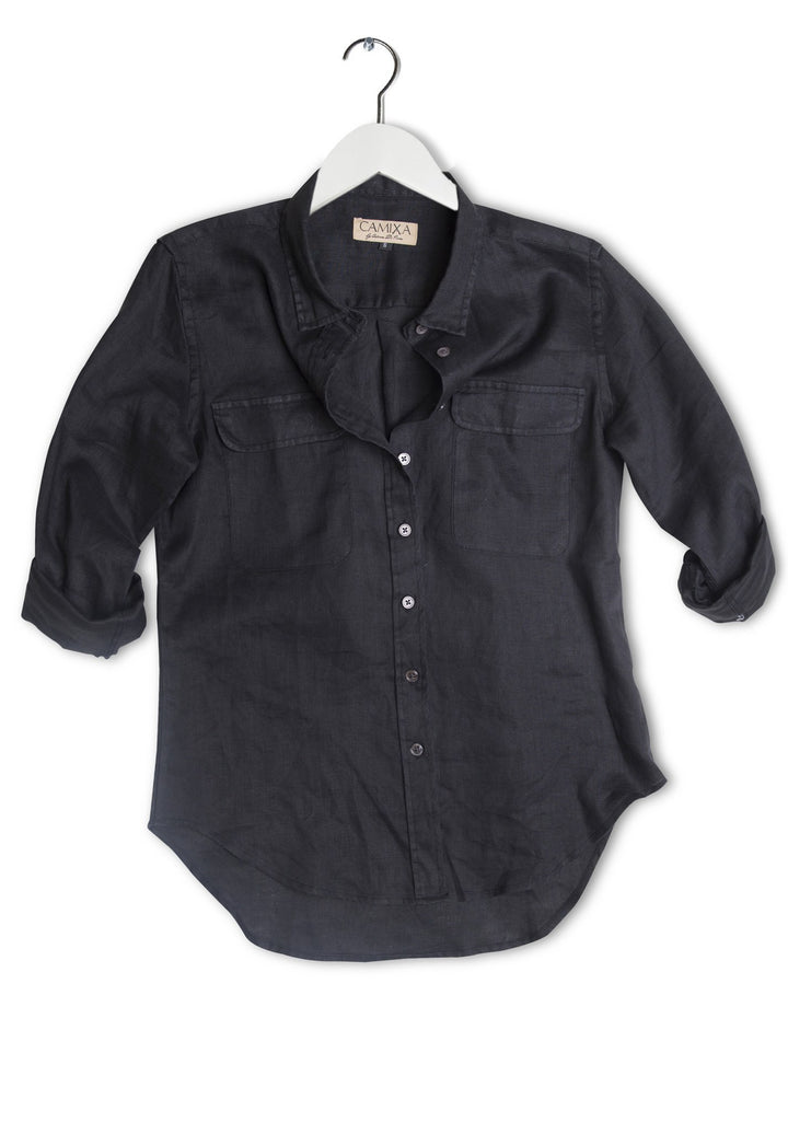 Lete Black, Relaxed Linen Shirt with Pockets