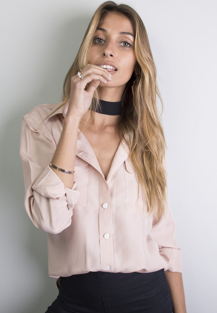 Lete-Silk Blush Pink Relaxed Sand Washed Silk Shirt