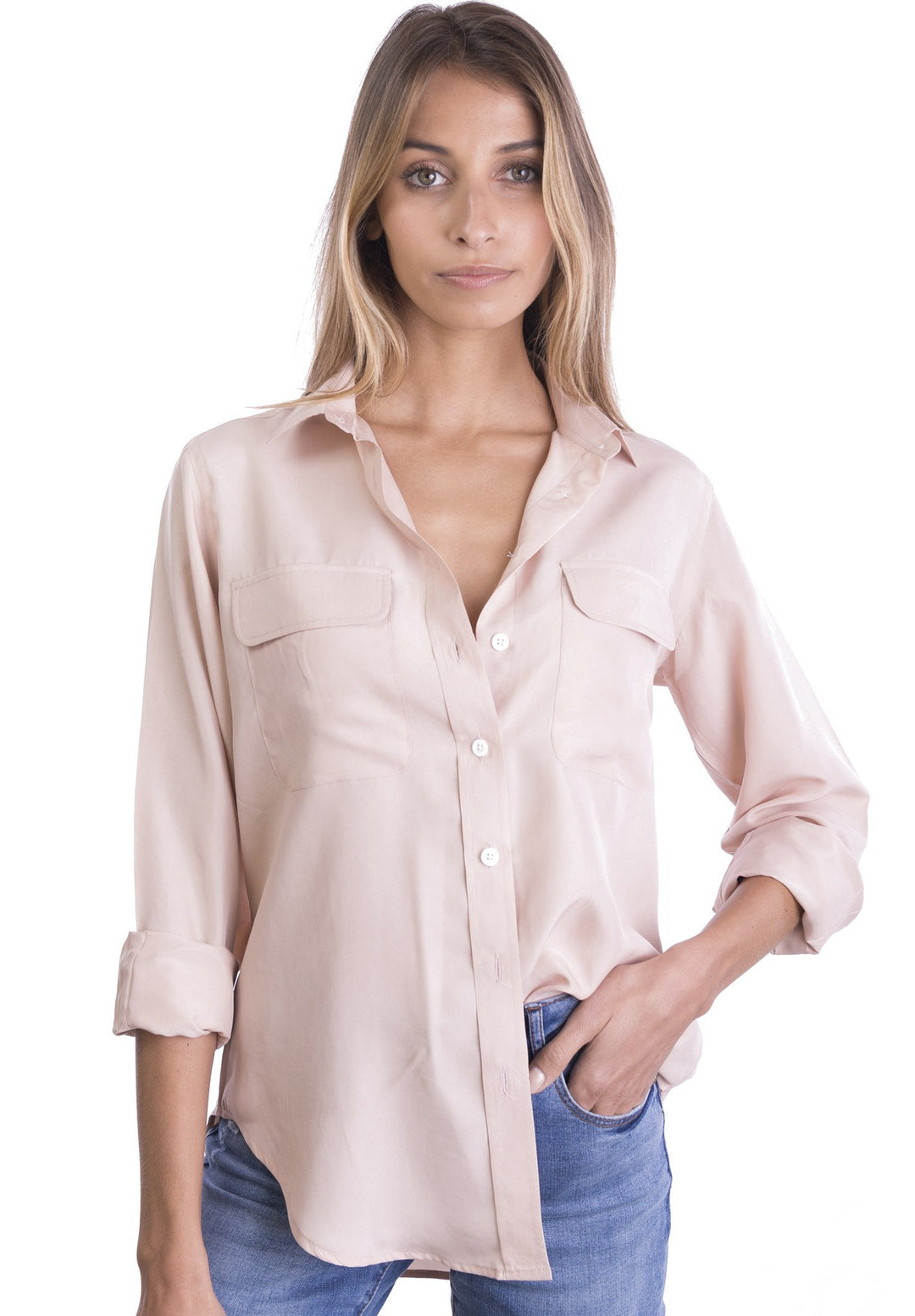 Lete-Silk Blush Pink Relaxed Sand Washed Silk Shirt