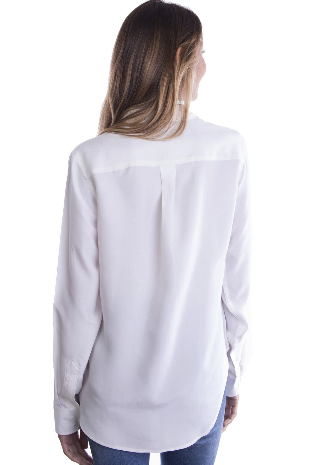 Lete-Silk White Relaxed Sand Washed Silk Shirt with pockets