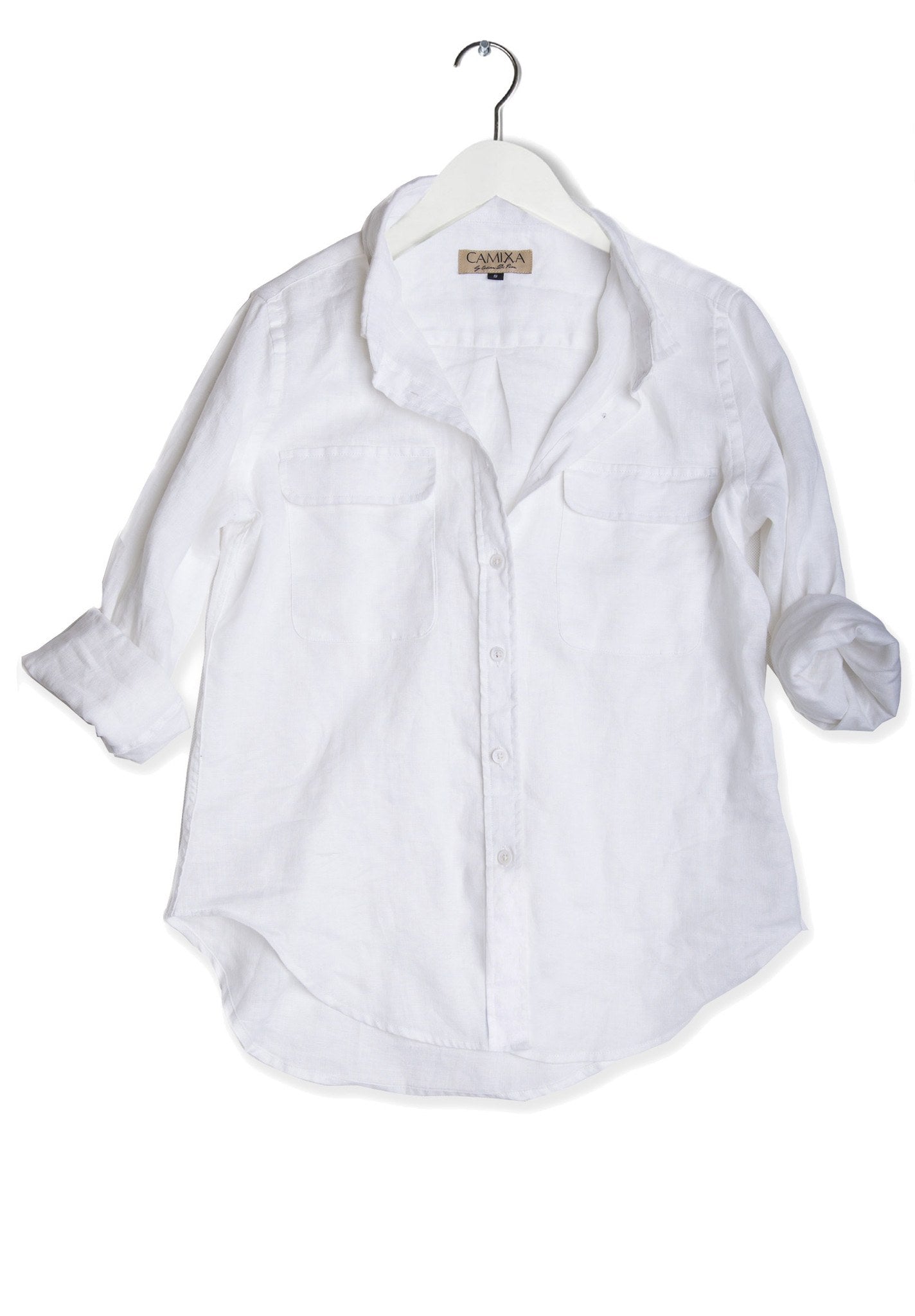 Lete Linen White Classic Linen Shirt With Pockets camixa