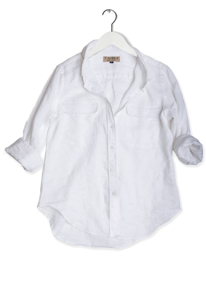 Lete-Linen White Relaxed Linen Shirt With Pockets