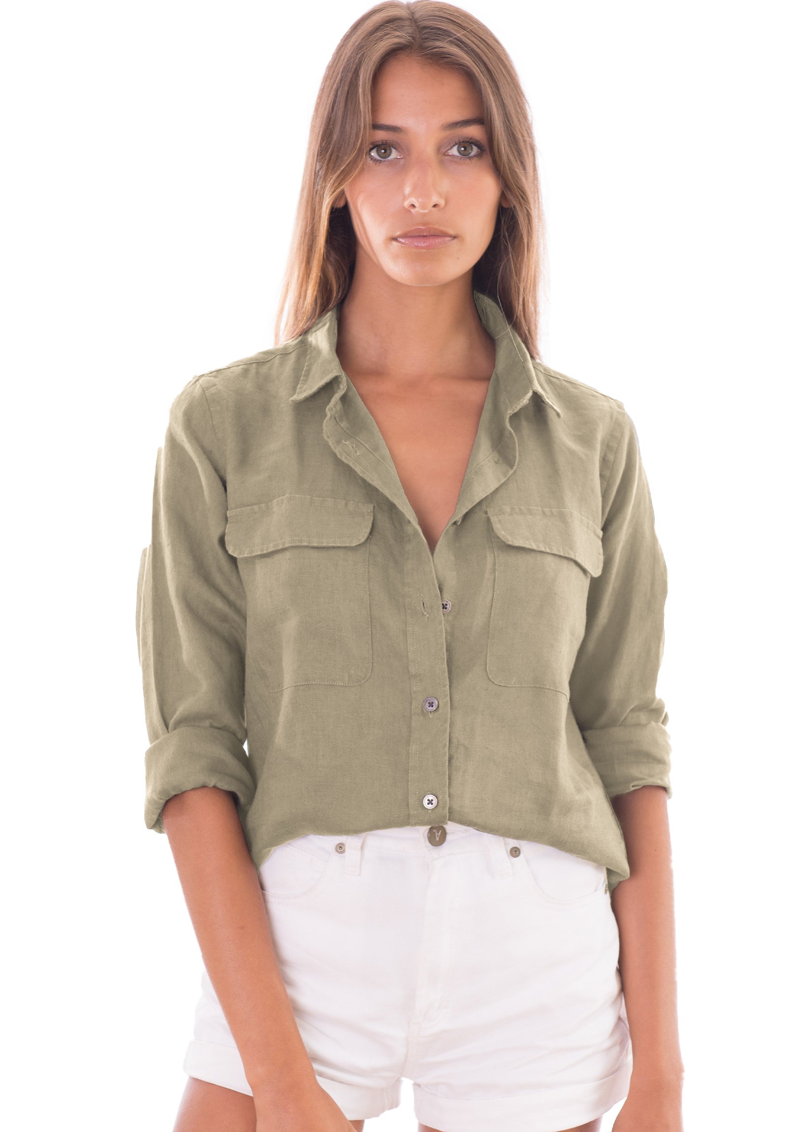 Khaki green top shirt women's