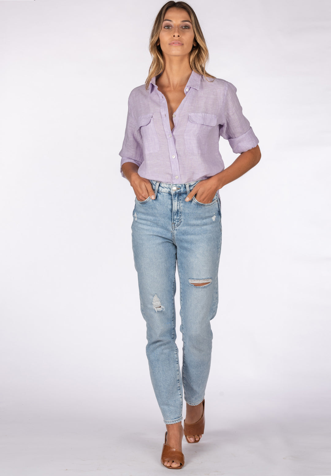 Lete Lilac, Relaxed Linen Shirt with Pockets