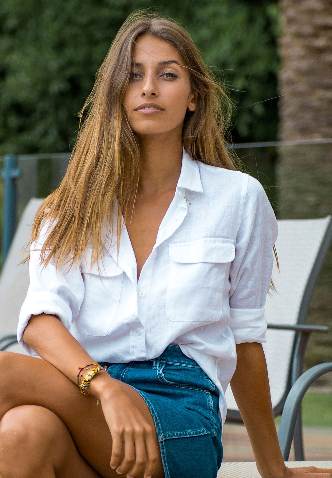 Lete White, Relaxed Linen Shirt with Pockets