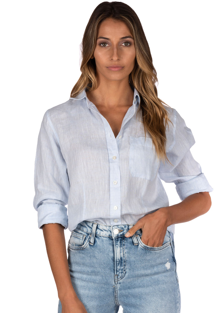 Lina Azure Melange, Slim-Fit Linen Shirt