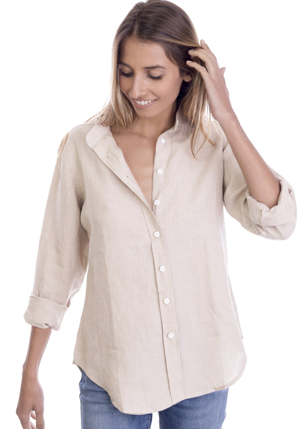 Lotus Sand Classic Linen Shirt with Mandarin Collar – camixa.com