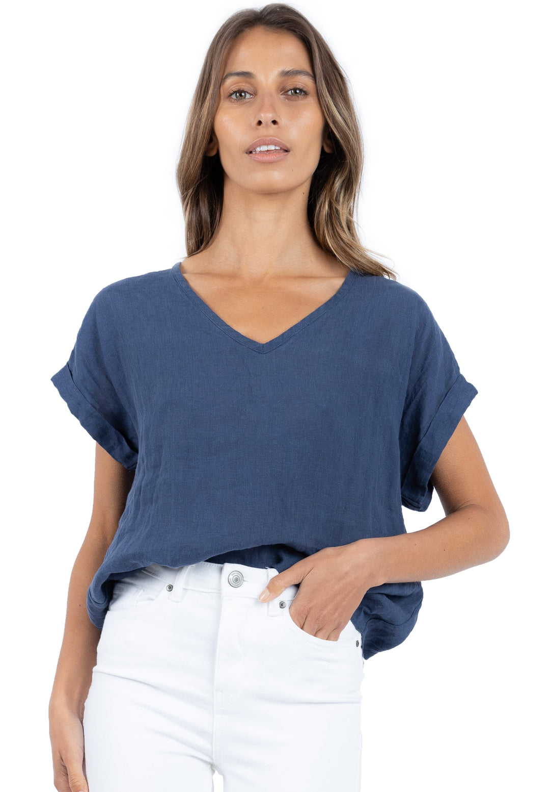 Martina Blue, Sand Washed Linen T-Shirt