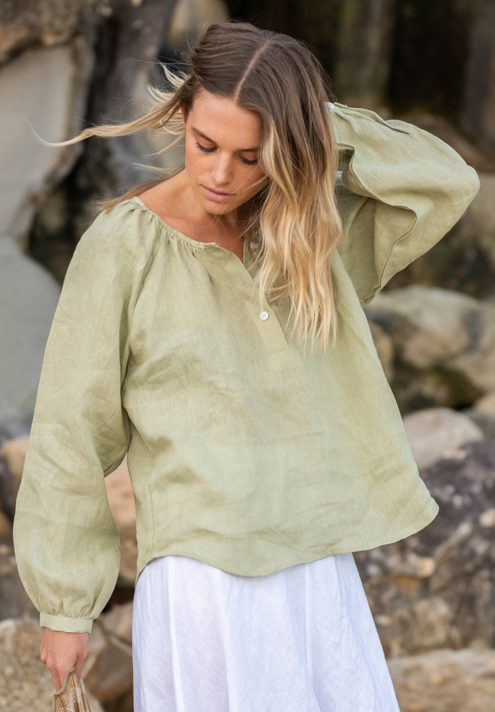 green peasant blouse