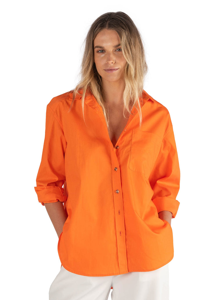 Poppy-Cotton Orange Oversized Cotton Shirt