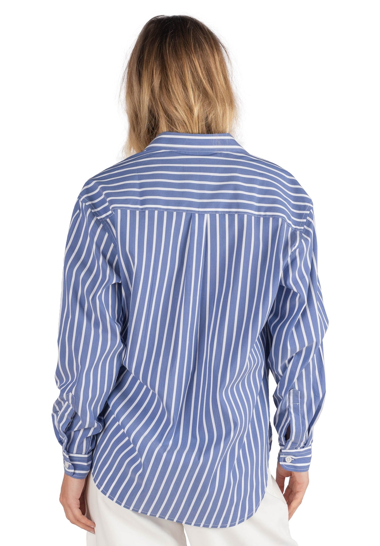 Poppy Dark Blue Stripes Oversize Cotton Shirt – CAMIXA