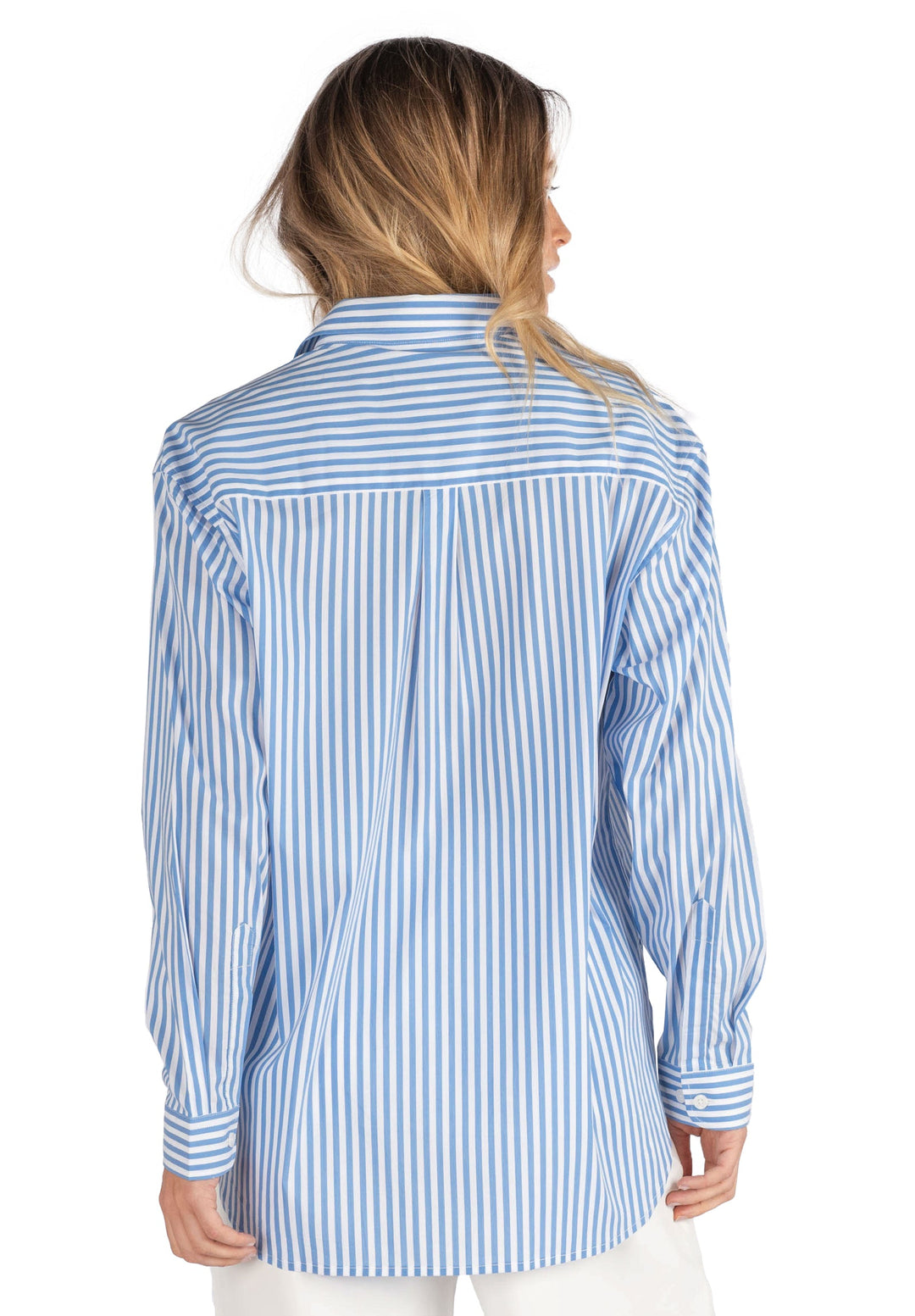Poppy-Cotton Royal Blue Stripes Oversized Cotton Shirt