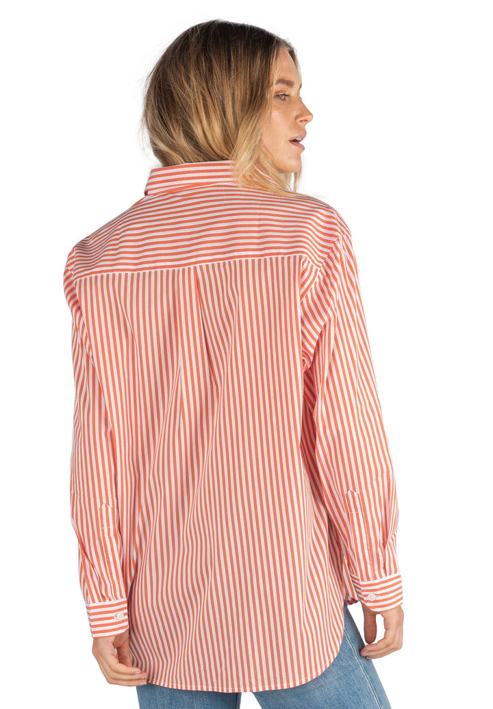 Poppy-Cotton Orange Stripes Oversized Cotton Shirt