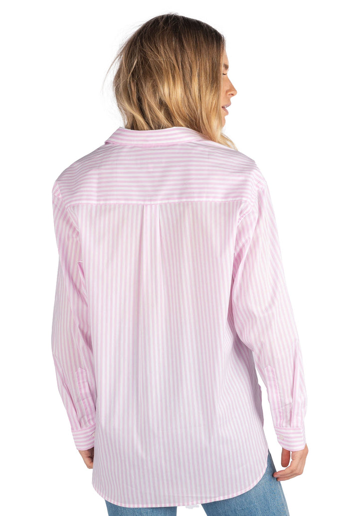 Poppy-Cotton Pink Stripes Oversized Cotton Shirt