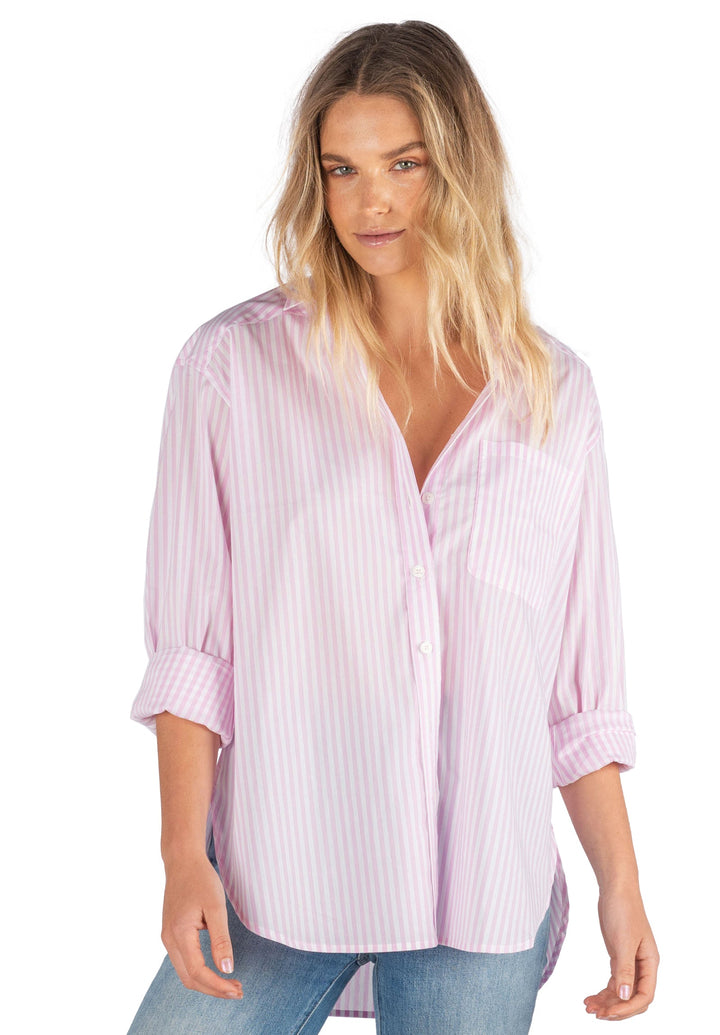 Poppy Pink Stripes Oversize Cotton Shirt