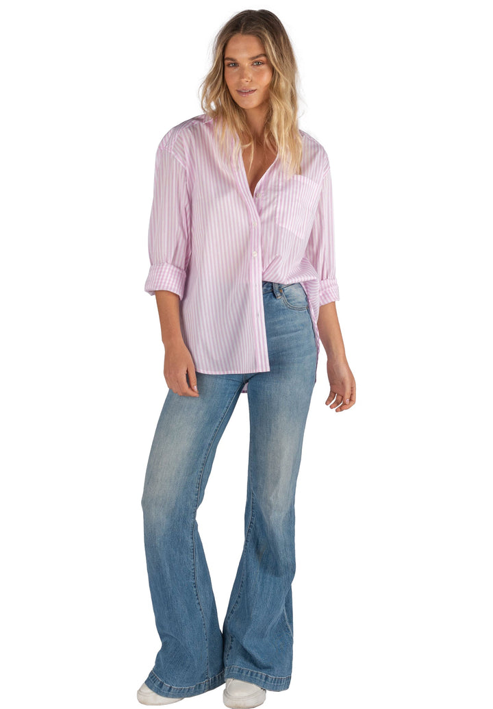 Poppy Pink Stripes Oversize Cotton Shirt